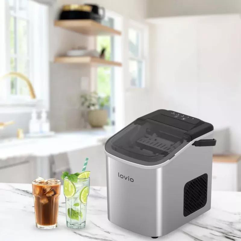 Lovio LVIM001SL Crystal Ice Home máquina de hielo – 12 kg/24h, depósito de 2,2L, plateado/negro