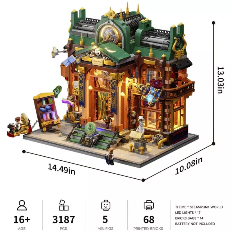 Lumibricks Steampunk Time Rift Library Kit de miniatura Book Nook DIY
