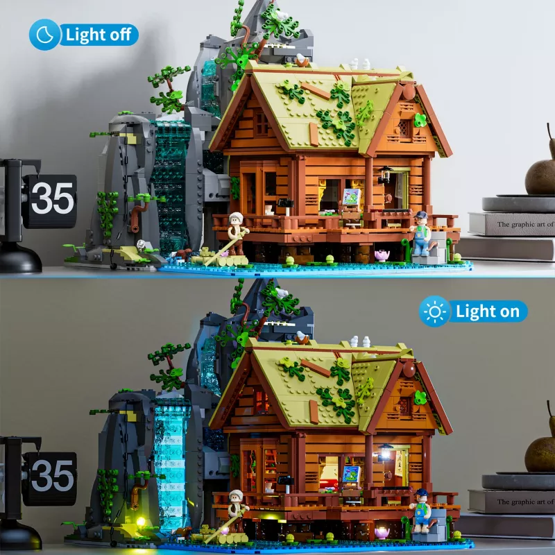 Lumibricks Waterfall Hut Set de bloques con iluminación LED