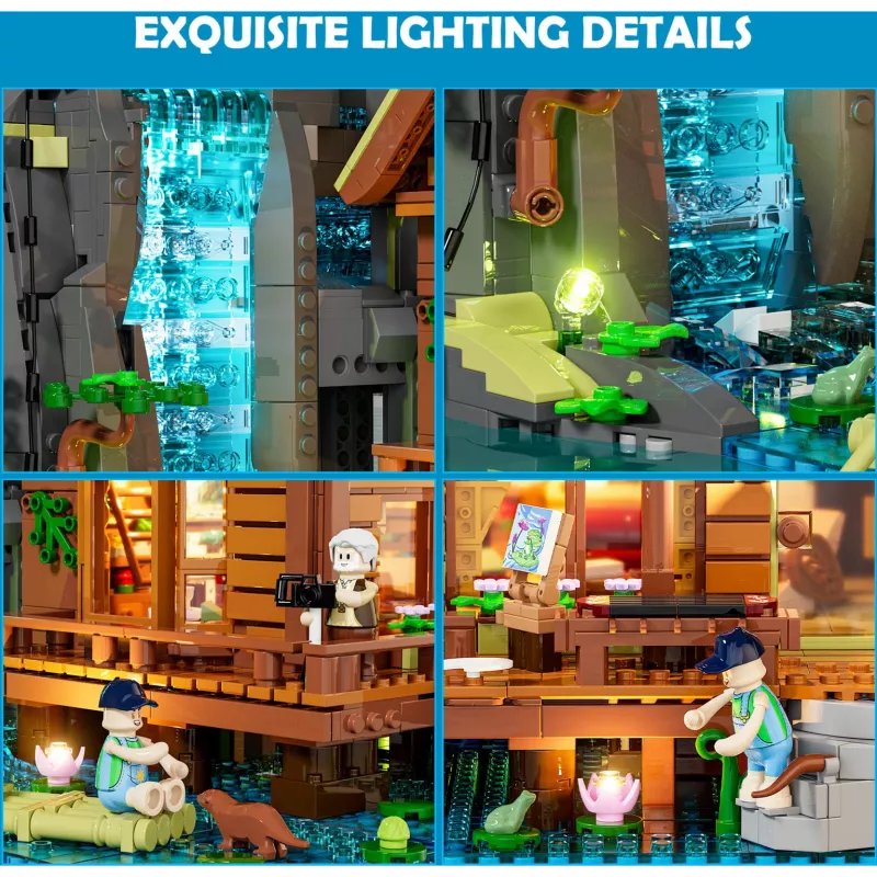 Lumibricks Waterfall Hut Set de bloques con iluminación LED