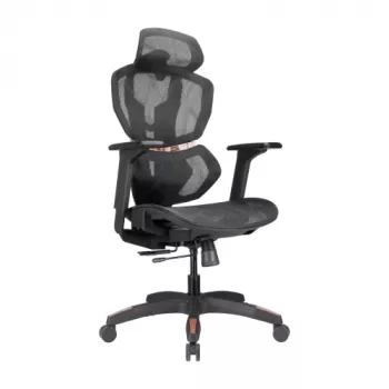 Silla de oficina ergonómica LUMIVIDA PREMIUM con reposacabezas y soporte lumbar, reposabrazos ajustables en 3D - Negro