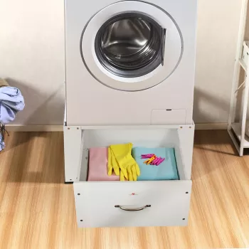 MACLEAN MC-117 W base con cajón para lavadora/secadora, carga máx. 150 kg, blanco
