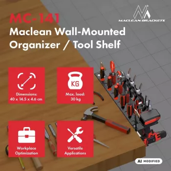 MACLEAN MC-141 organizador de herramientas de pared con 20 contenedores y 11 ganchos, negro/rojo, 800x400x195 mm