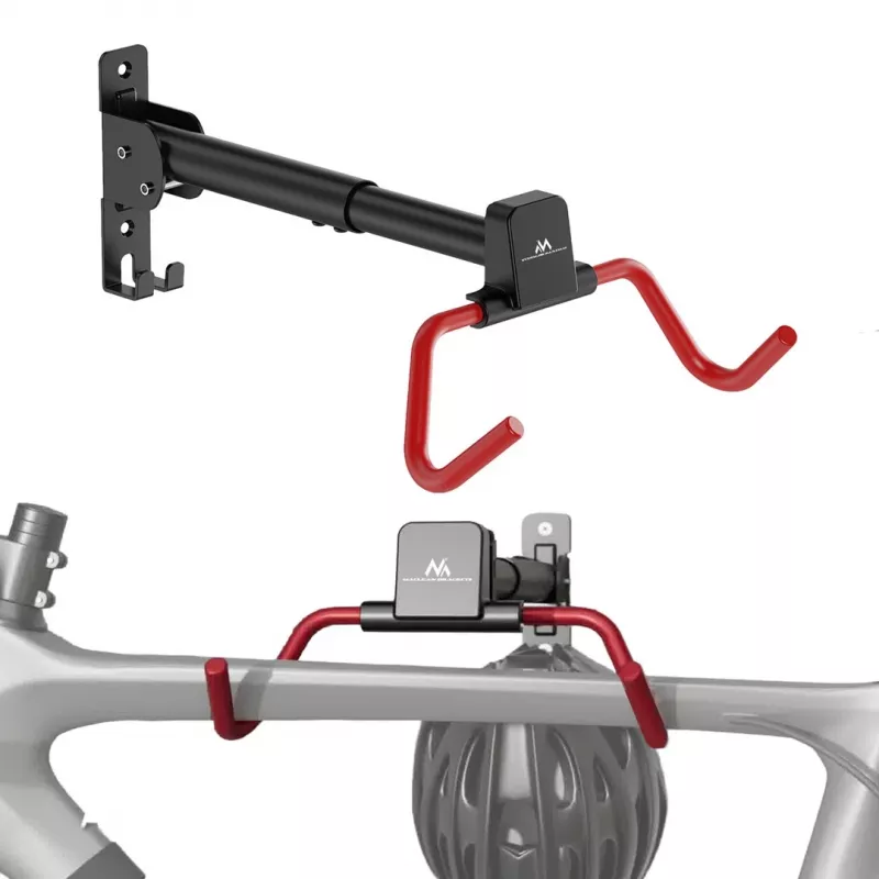 MACLEAN MC-172 Soporte de pared horizontal para bicicletas, acero, 30 kg de carga, ángulo ajustable, plegable, negro