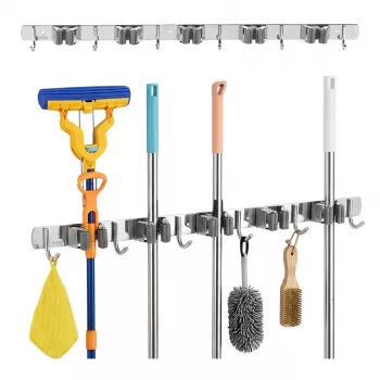Maclean MC-185 Organizador de pared para herramientas de jardín y fregonas, acero, 60 cm, 20 kg de carga, con ganchos