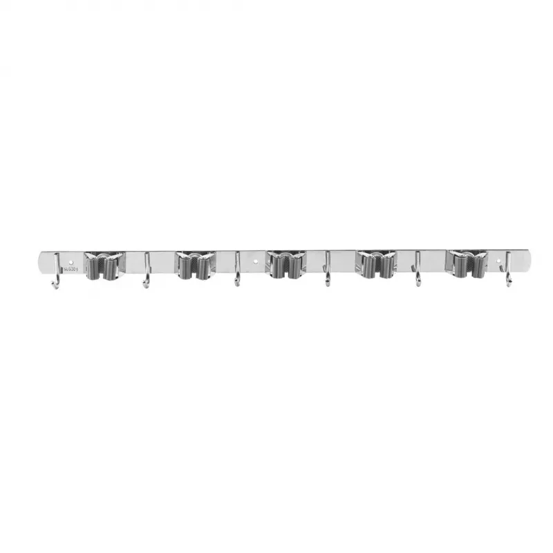 Maclean MC-185 Organizador de pared para herramientas de jardín y fregonas, acero, 60 cm, 20 kg de carga, con ganchos