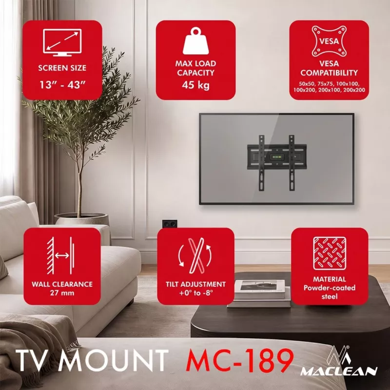 MACLEAN MC-189 Soporte de pared inclinable para TV de 13-43