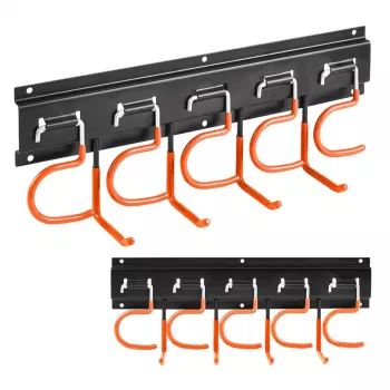 MACLEAN MC-193 Organizador de herramientas de jardín de pared con 5 soportes para mangos y 6 ganchos plegables, plástico ABS, gris/negro