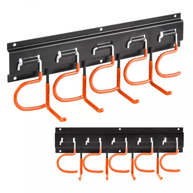 MACLEAN MC-193 Organizador de herramientas de jardín de pared con 5 soportes para mangos y 6 ganchos plegables, plástico ABS, gris/negro