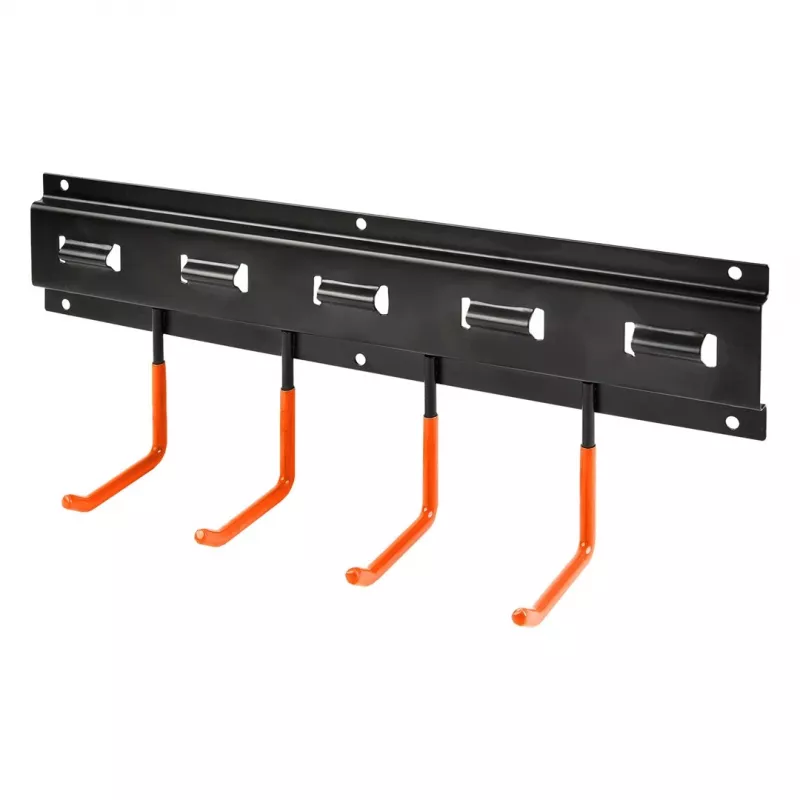 MACLEAN MC-193 Organizador de herramientas de jardín de pared con 5 soportes para mangos y 6 ganchos plegables, plástico ABS, gris/negro