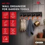 MACLEAN MC-193 Organizador de herramientas de jardín de pared con 5 soportes para mangos y 6 ganchos plegables, plástico ABS, gris/negro