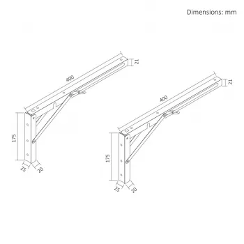 Maclean MC-195 Soportes de estante plegables para pared, 300-600 mm, máx. 50 kg, 2 uds.