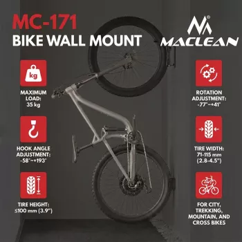 Soporte de pared para bicicleta Maclean, carga máx. 35 kg, ángulo de inclinación ajustable, acero, MC-171