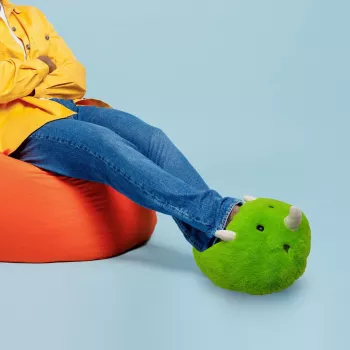 Calientapiés Mad Monkey Dinosaurio - Calientapiés eléctrico con 3 niveles de calor, protección contra sobrecalentamiento, apagado automático a los 90 minutos, peluche suave, Verde