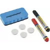 MAGNETOPLAN HOLTZ 37102 Set de accesorios para pizarra blanca – borrador magnético, 4 imanes, 4 rotuladores (negro/rojo)