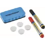 MAGNETOPLAN HOLTZ 37102 Set de accesorios para pizarra blanca – borrador magnético, 4 imanes, 4 rotuladores (negro/rojo)