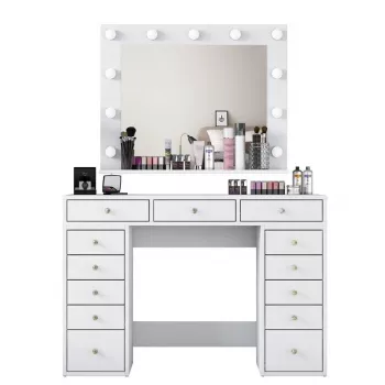 Tocador Kalune Design BJ119 - 2895 Blanco, derivado de madera, con espejo LED