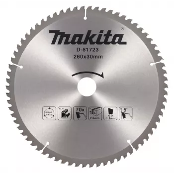 MAKITA disco de sierra circular 260x30x70T TCT ATB corte fino madera