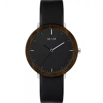 MAM Reloj analógico unisex MAM621 39mm esfera negra correa de piel negra