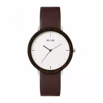 MAM MAM628 Reloj unisex 39mm caja de madera de teca correa de piel negra