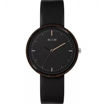 Reloj MAM MAM642 unisex 39 mm de madera de teca con correa de piel negra
