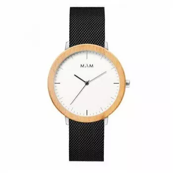 MAM MAM687 reloj unisex 39mm de madera de teca con correa de piel negra