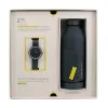 MAM MAM96 reloj unisex 39mm movimiento de cuarzo japonés madera de teca y acero inoxidable esfera negra correa de piel negra