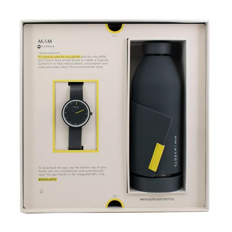 MAM MAM96 reloj unisex 39mm movimiento de cuarzo japonés madera de teca y acero inoxidable esfera negra correa de piel negra
