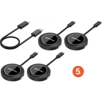 MANHATTAN 1080p Wireless HDMI Set de presentación con pantalla y 4 módulos transmisores USB-C, negro
