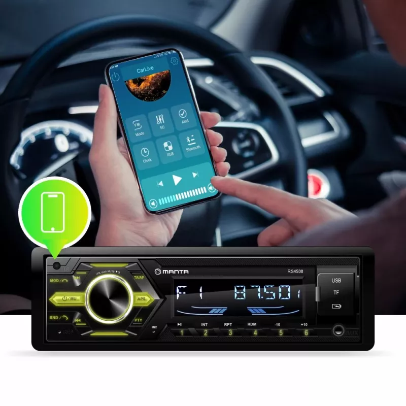 Manta RS4508 Ottawa radio de coche 1-DIN con sintonizador FM, USB, tarjeta SD, AUX, 4x40W, pantalla LCD blanca, iluminación azul