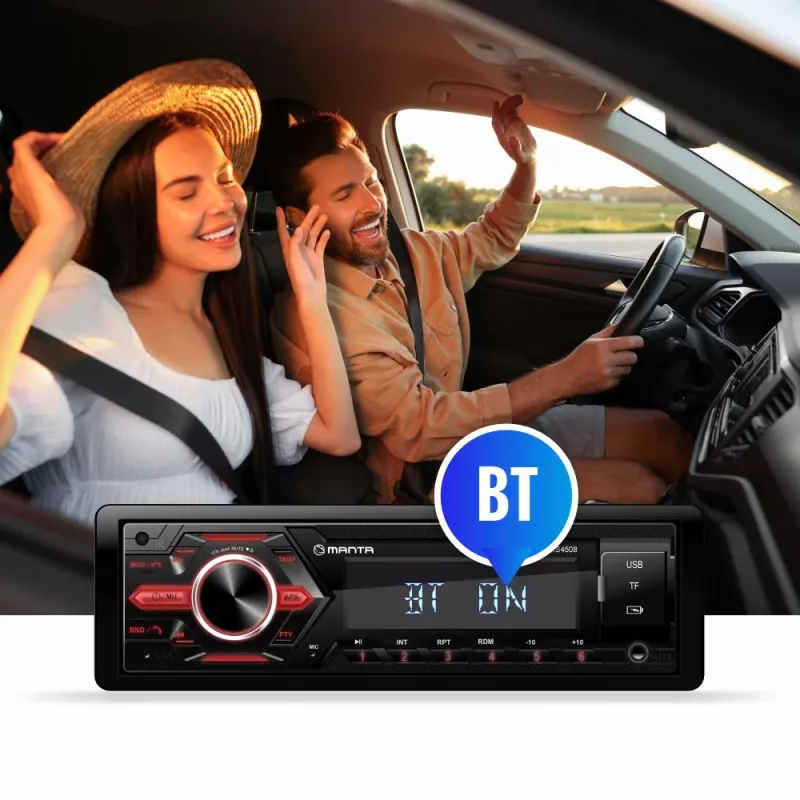 Manta RS4508 Ottawa radio de coche 1-DIN con sintonizador FM, USB, tarjeta SD, AUX, 4x40W, pantalla LCD blanca, iluminación azul