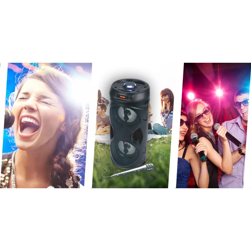 Manta SPK815 altavoz portátil Bluetooth para fiestas con karaoke, 30W RMS, LED disco, radio FM, USB/SD/AUX