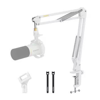 MAONO BA20 Brazo articulado para micrófono blanco – pinza de mesa, acero, giro 360°