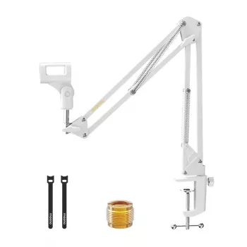 MAONO BA20 Brazo articulado para micrófono blanco – pinza de mesa, acero, giro 360°