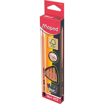 Maped BLACK'PEPS Lápices de grafito 2B negro/madera pack de 12