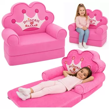 MARCA NO DEFINIDA sillón relax sofá-tumbona con corona 2 en 1 para niños Soft Pink