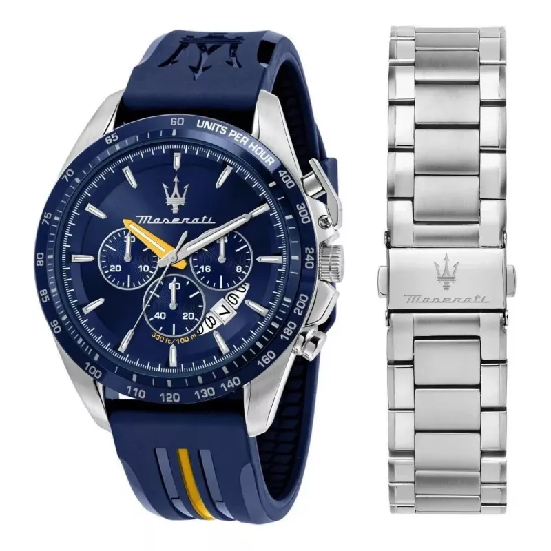 Maserati reloj cronógrafo de cuarzo de hombre R8871612039 45mm acero inoxidable esfera negra pulsera de cuero
