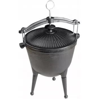 MASTER GRILL Caldero de caza de hierro fundido MG629 – 8L, precurtido, para hogueras y cocina al aire libre