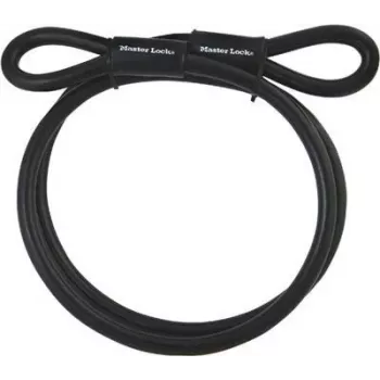 Master Lock 49EURD Cable de seguridad con lazo, 1,8 m de acero trenzado con recubrimiento de vinilo transparente