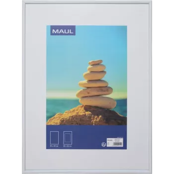 MAUL 1935802 Marco individual 30 x 40 cm, MDF blanco con frontal de policarbonato antivirutas, montaje en pared