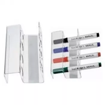 MAUL Soporte magnético de acrílico para rotuladores para 4 rotuladores de pizarra blanca o rotafolio, cristal transparente (6388405)