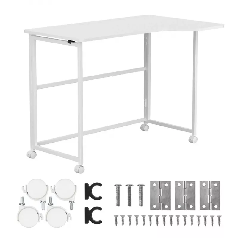MCN Maclean mesa plegable en L blanca 100x65 cm móvil con ruedas bloqueables MC-1250 L/W