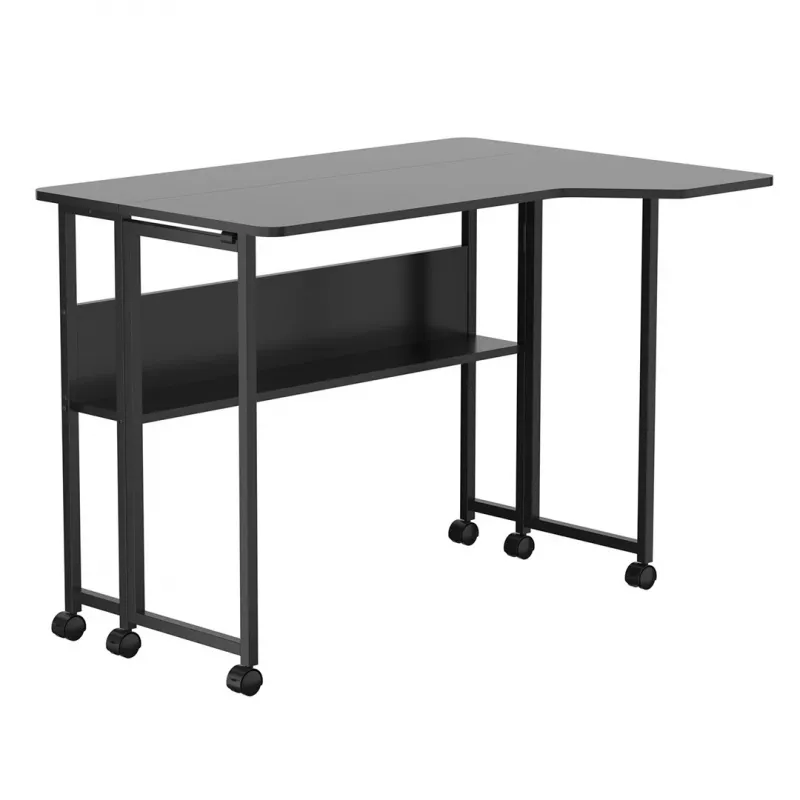 MCN Maclean escritorio/mesa plegable, negro, móvil, 100x73 cm, máx. 50 kg, en ángulo, en L, MC-126 L/B
