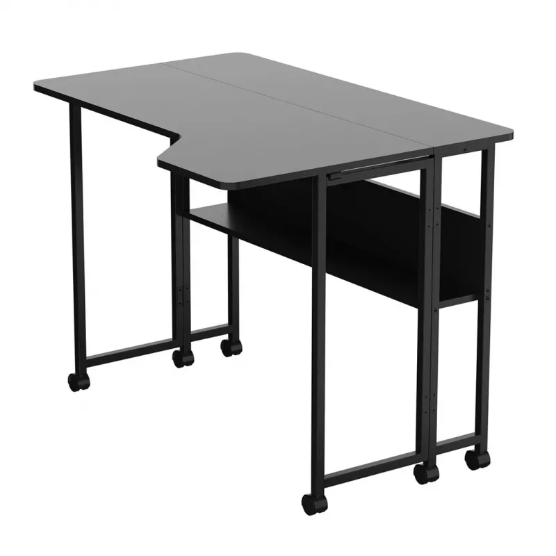 MCN Maclean escritorio/mesa plegable, negro, móvil, 100x73 cm, máx. 50 kg, en ángulo, en L, MC-126 L/B