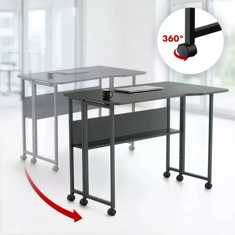 MCN Maclean escritorio/mesa plegable, negro, móvil, 100x73 cm, máx. 50 kg, en ángulo, en L, MC-126 L/B