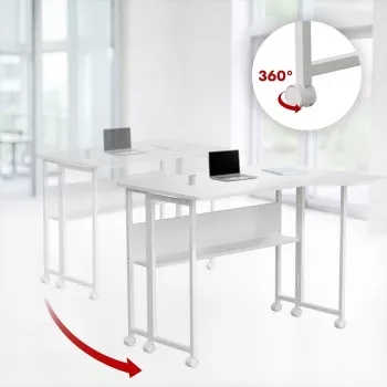MCN Maclean MC-126 L/W Escritorio en L plegable, blanco, móvil, 100x73 cm, carga de 50 kg