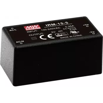 MEAN WELL IRM-15-5 15W 5V 3A fuente de alimentación encapsulada para montaje en PCB, entrada 85-264VAC, negra