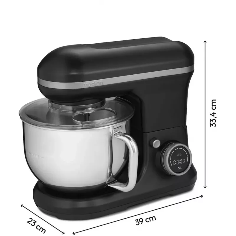 MEDION LIFE MD18420g Robot de cocina digital Motor 500W, calefacción 1000W, bol 2,2L, 10 velocidades + turbo, pantalla LCD, Acero inoxidable, Negro
