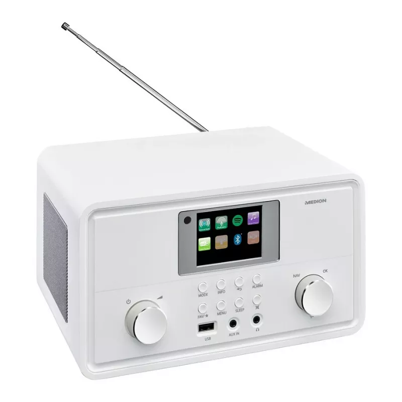 MEDION MD 88069 radio por internet con DAB+, FM, Bluetooth, Wi-Fi, Spotify Connect, pantalla TFT de 2,8″, 2x 10 W, blanca