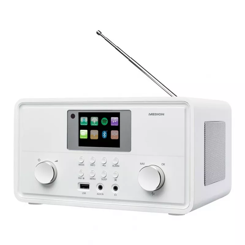 MEDION MD 88069 radio por internet con DAB+, FM, Bluetooth, Wi-Fi, Spotify Connect, pantalla TFT de 2,8″, 2x 10 W, blanca